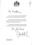 Carta da Rainha Isabel II de Inglaterra, dirigida ao Presidente da República, Jorge Sampaio, agradecendo a carta de 30 de outubro de 1996, convidando-a para visitar a EXPO 98, e lamentando não poder estar presente devido a uma agenda já totalmente preenchida.