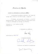 Decreto de nomeação do ministro plenipotenciário João Alberto Bacelar da Rocha Páris para exercer o cargo Embaixador de Portugal em Bruxelas [Bélgica].