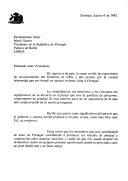 Carta de Patricio Aylwin Azocar, Presidente da República do Chile, dirigida ao Presidente da República de Portugal, Mário Soares, agradecendo a hospitalidade e a "cordial receção" por ocasião da sua visita a Portugal.