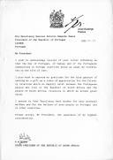 Carta do Presidente da República da África do Sul, P.W.Botha, dirigida ao Presidente da República de Portugal, Ramalho Eanes, agradecendo carta e oferta  por ocasião do Dia 10 de Junho, Dia de Portugal, de Camões e das Comunidades Portuguesas no Estrangeiro.