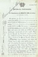 Certidão de nascimento de Maria Luísa Alves passada pela 4ª Conservatória do Registo Civil de Lisboa, com base no Livro de Assentos de Batismo de Alcântara relativo ao ano de 1859