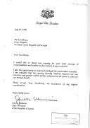Carta do Presidente de Estado da República da Letónia, Guntis Ulmanis, agradecendo a mensagem de felicitações do Presidente da República de Portugal, Jorge Sampaio, por ocasião da sua re-eleição como Presidente da República do seu país.