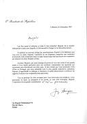 Carta do Presidente da República, Jorge Sampaio, endereçada ao Rei Mohammed VI de Marrocos, agradecendo a forma acolhedora e amigável com que foi recebido em Tanger, no 1.º de dezembro, aguardando com expetativa a próxima visita de Estado do rei de Marrocos a Portugal.