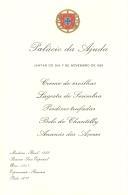 Ementa do jantar oferecido pelo Presidente da República, Craveiro Lopes, em honra da Rainha Juliana da Holanda, por ocasião da sua visita a Portugal, e realizado no Palácio Nacional da Ajuda, em 7 de novembro de 1955.
