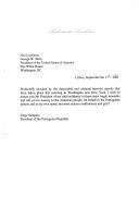 Carta com mensagem de solidariedade e de condolências do Presidente da República, Jorge Sampaio, enviada ao Presidente dos Estados Unidos da América, por ocasião dos ataques terroristas em Nova Iorque e Washington, em 11 de setembro de 2001.
