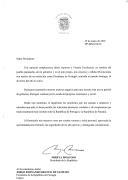 Carta da Presidente da República do Panamá, Mireya Moscos, dirigida ao Presidente da República de Portugal, Jorge Fernando Branco de Sampaio, felicitando-o pela sua reeleição e expressando os "melhores augúrios para que durante esta nova gestão de governo, Portugal continue na senda do progresso económico e social".