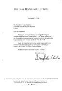 Carta de Hillary Rodham Clinton, dirigida ao Presidente da República Portuguesa, Jorge Sampaio, agradecendo telegrama de felicitações que lhe foi endereçado saudando a sua vitória na eleição para o Senado americano, em representação do estado de Nova Iorque.