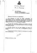 Carta do Rei Sihanouk do Cambodja, dirigida ao recém-eleito Presidente da República Portuguesa, Jorge Sampaio, felicitando-o, em seu nome pessoal, do povo e do Governo cambodjano, pela sua "triunfal eleição" para ocupar a "Magistratura Suprema da República Portuguesa" e fazendo votos de pleno sucesso na sua missão.
