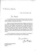 Carta do Presidente da República, Jorge Sampaio, dirigida à Rainha Isabel II, convidando-a e ao Duque de Edimburgo a visitarem Portugal por ocasião da realização da EXPO 98, a ter lugar em Lisboa, dedicada ao tema dos Oceanos.
