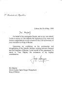 Carta do Presidente da República, Jorge Sampaio, dirigida ao Rei do Butão, Druck Gyalpo Jigme Singye Wangchuck, felicitando-o por ocasião do 25.º aniversário da sua coroação.