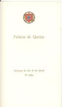 Ementa do almoço oferecido pelo Presidente da República, Américo Tomás, em honra dos Príncipes do Mónaco, no dia 16 de abril de 1964, no Palácio Nacional de Queluz