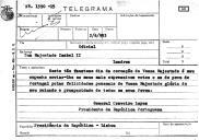 Telegrama de felicitações do Presidente da República, Craveiro Lopes, dirigido à Rainha Isabel II por ocasião da sua coroação.