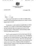 Carta do Primeiro Ministro britânico, Tony Blair, dirigida ao Presidente da República de Portugal, Dr. Jorge Sampaio, em resposta a carta de 22 de outubro sobre a Declaração final da VIII Cimeira Iberoamericana e a posição sobre a situação financeira internacional e a livre circulação de produtos e de capitais.