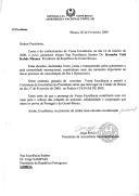 Carta do Presidente da República interino da Guiné-Bissau, Malam Bacai Sanha, dirigida ao Presidente da República Portuguesa, Dr. Jorge Sampaio, convidando-o a estar presente na cerimónia de investidura do recém-eleito Presidente da República, Dr. Koumba Yalá Kobde Nhanca, a ter lugar em Bissau, no dia 17 de fevereiro de 2000.