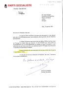 Carta de François Hollande, Primeiro Secretário do Partido Socialista francês, dirigida ao Presidente da República, Jorge Sampaio, felicitando-o pela sua reeleição e relembrando o encontro havido entre os dois, em inícios de 1999, por ocasião da sua visita a Portugal.