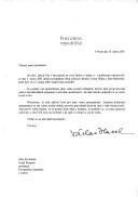 Carta do Presidente da República Checa, Vaclav Havel, dirigida ao Presidente da República Portuguesa, Jorge Sampaio, informando da libertação, em 5 de fevereiro de 2001, de 2 cidadãos checos, detidos desde 12 de janeiro, em Cuba.