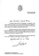 Carta do Rei D. Juan Carlos de Espanha, dirigida ao Presidente da República portuguesa, Dr. Jorge Sampaio, agradecendo o convite e confirmando a sua presença na VIII Cimeira Iberoamericana a realizar-se no Porto.