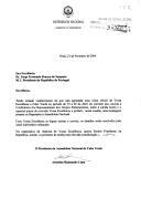 Carta do Presidente da Assembleia Nacional de Cabo Verde, Aristides Raimundo Lima, dirigida ao Presidente da República de Portugal, Dr. Jorge Fernando Branco de Sampaio, convidando-o a proferir, por ocasião da sua visita oficial a Cabo Verde, uma mensagem perante os Deputados à Assembleia Nacional.