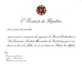 Convite oficial da parte do Presidente da República para a cerimónia da imposição do Barrete Cardinalício ao Cardeal Maximilien de Furstenberg, no Palácio da Ajuda, no dia 3 de julho de 1967, pelas 11h30.