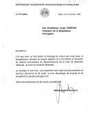 Carta do Presidente da República Argelina Democrática e Popular, Abdelaziz Bouteflika, dirigida ao Presidente da República Portuguesa, Jorge Sampaio, agradecendo mensagem que lhe foi endereçada e ao povo argelino por ocasião do 45.º aniversário do início da luta de libertação nacional.