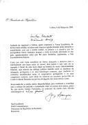 Carta do Presidente da República, Jorge Sampaio, dirigida ao Presidente da República da Roménia, Emil Constantinescu, no seu regresso a Lisboa, agradecendo as "atenções e amabilidades" com que foi recebido, assim como a sua mulher e comitiva, durante a visita de Estado efetuada aquele país.