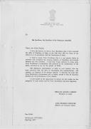 Carta do Presidente da Índia, Neelam Sanjiva Reddy, e subscrita pelo Ministro dos Negócios Estrangeiros, Atal Behari Vajpayee, endereçada ao Presidente da República Portuguesa, informando da sua tomada de posse, no dia 25 de julho de 1977, no cargo para que foi eleito.