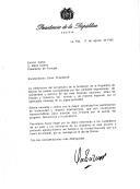 Carta do Presidente da República da Bolívia, Jaime Paz Zamora, dirigida ao Presidente de Portugal, Mário Soares, agradecendo, em nome do Governo de Unidade Nacional, a mensagem recebida por ocasião do Dia da Bolívia.