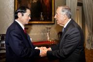 O Presidente da República, Marcelo Rebelo de Sousa, recebe o Presidente do Grupo Parlamentar de Amizade Japão-Portugal, a 19 de janeiro de 2020