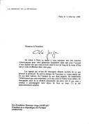 Carta do Presidente Jacques Chirac dirigida ao Presidente da República, Jorge Sampaio, agradecendo a hospitalidade por ocasião da sua visita a Portugal.