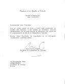 Carta do Presidente da República da Colômbia, César Gaviria Trujillo, dirigida ao Presidente da República Portuguesa, Mário Soares, agradecendo mensagem de felicitações por ocasião da comemoração do Dia da Independência da Colômbia.