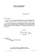 Carta do Presidente americano Bill Clinton, dirigida ao Presidente da República portuguesa, Mário Soares, agradecendo a sua mensagem de felicitações pela sua eleição para a Presidência dos EUA.