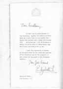 Carta da Rainha Isabel II de Inglaterra, dirigida ao Presidente da República, Ramalho Eanes, convidando-o e à Senhora de Eanes, a realizar uma visita de Estado ao seu país, entre os dias 14 e 17 de novembro de 1978.