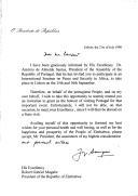 Carta do Presidente da República, Jorge Sampaio, dirigida ao Presidente da República do Zimbabué, Robert Gabriel Mugabe, convidando-o para visitar Portugal por ocasião da realização do Seminário sobre Paz e Segurança em África, em Lisboa, nos dias 15 e 16 de setembro [de 1998]