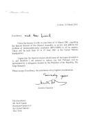 Carta do Primeiro Ministro português, António Guterres, dirigida ao Secretário-Geral das Nações Unidas, designando o Presidente da República, Jorge Sampaio, como representante da delegação portuguesa na Sessão Especial da Assembleia Geral da ONU dedicada à questão do HIV/SIDA.
