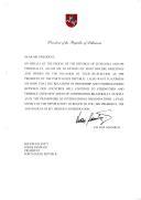 Carta do Presidente da República da Lituânia, Valdas Adamkus, dirigida ao Presidente da República Portuguesa, Jorge Sampaio, felicitando-o pela sua reeleição.