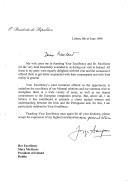 Carta do Presidente da República, Jorge Sampaio, dirigida à Presidente da Irlanda, Mary McAleese, agradecendo em seu nome e de sua mulher a gentil hospitalidade que lhes foi proporcionada, assim como a toda a comitiva, durante a visita à Irlanda.