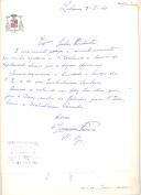 Carta manuscrita e assinada pelo Núncio Apostólico em Portugal, Monsenhor Giovanni Pànico, dirigida ao Presidente da República, Américo Tomás, agradecendo o almoço que lhe foi oferecido.