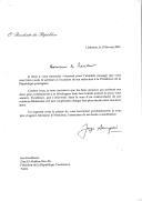 Carta do Presidente da República, Jorge Sampaio, dirigida ao Presidente da República Tunisina, Zine El Abibdine Ben Ali, agradecendo "amável mensagem" que lhe foi endereçada por ocasião da sua reeleição para a Presidência.