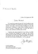 Carta do Presidente da República, Jorge Sampaio, endereçada ao Presidente da República do Equador, Jamil Mahuad Witt, felicitando-o por ocasião da sua tomada de posse e referindo a próxima VIII Cimeira Ibero-americana no Porto como oportunidade de se encontrarem.