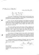Carta do Presidente da República, Jorge Sampaio, dirigida ao Presidente da República Federal da Alemanha, Johannes Rau, convidando-o para estar presente na Conferência organizada pela Comunidade de Santo Egídio, sob o tema "Oceanos de Paz: Religiões e Culturas em diálogo", a ter lugar em Lisboa, de 24 a 26 de setembro de 2000.